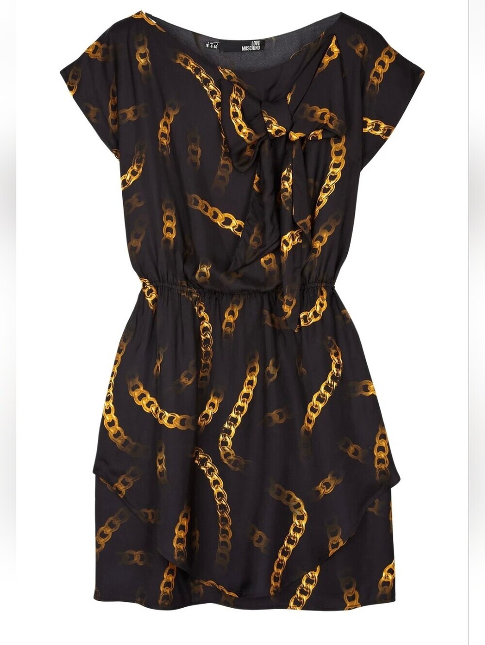 Love Moschino Black Gold Chain Print Dress W/ Bow S 6